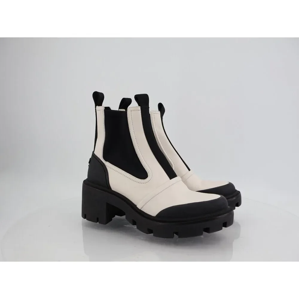 Tory Burch Women's Chelsea Lug Sole Ankle Boots Size 7.5 Black White Slip On